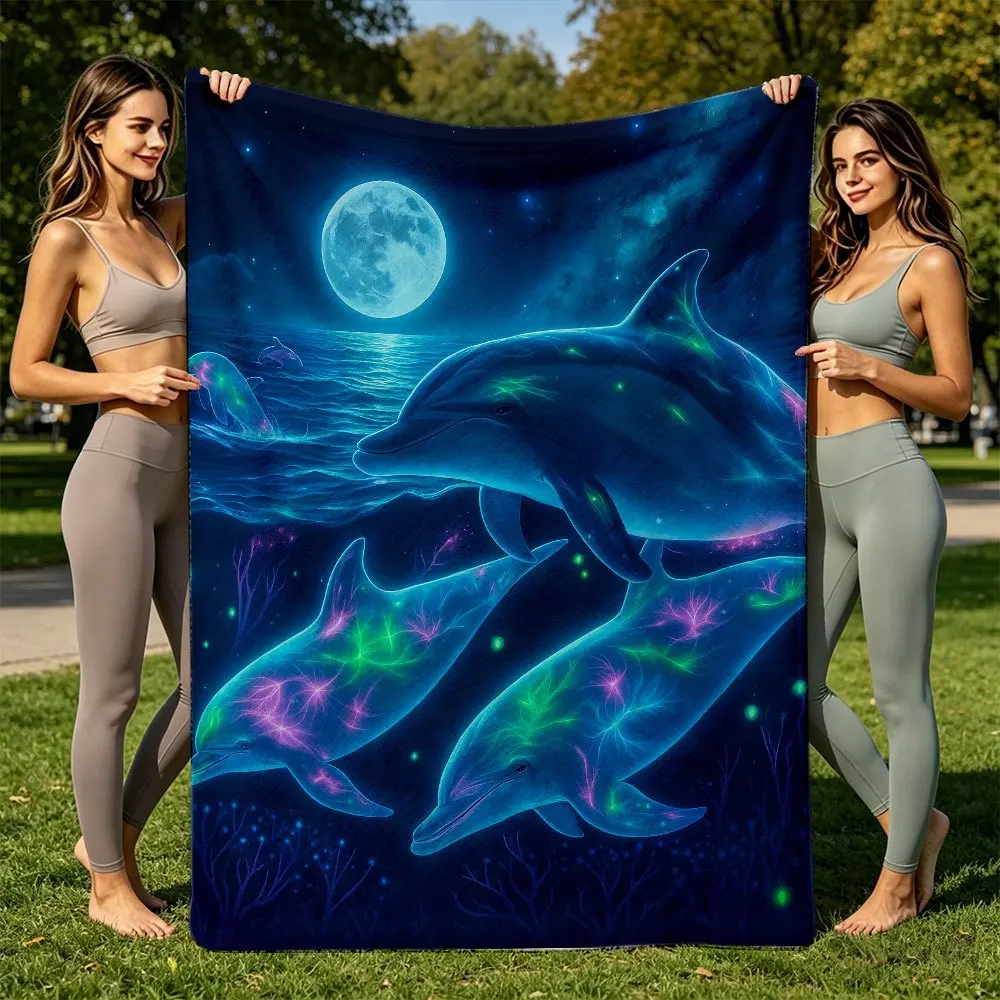 Cute Ocean Animal Blanket Soft Couch Throw Lightweight Bedspread Casual Cozy Home Office Bedding Nap Travel Blankets