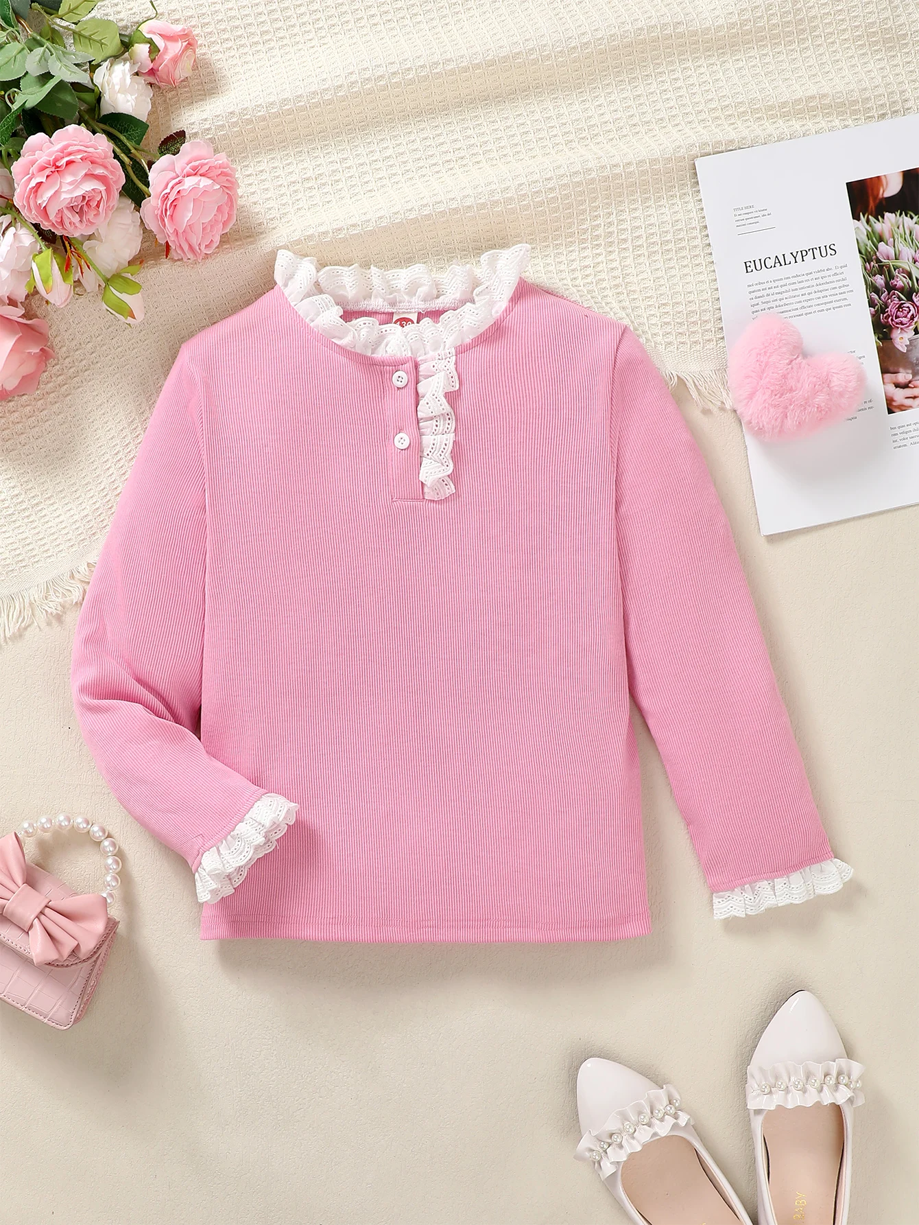 Sweet Girl Long Sleeve T-Shirt Children's Base Layer Top Suitable for Autumn Winter Casual Wear Girls Clothing