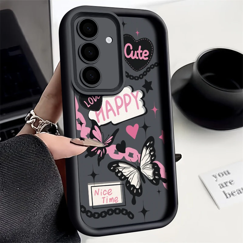 Happy Butterfly Phone Case For Samsung S24 S23 S22 Ultra Plus S21 A55 A54 A53 A52 A25 A15 5G Anti Drop Silicone K2Y Cover