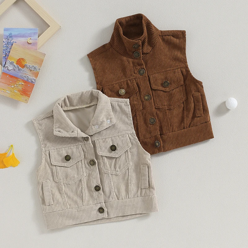 

Kids Boys Girls Corduroy Vest Autumn Winter Button Down Lapel Collar Sleeveless Outwear Newborn Waistcoat