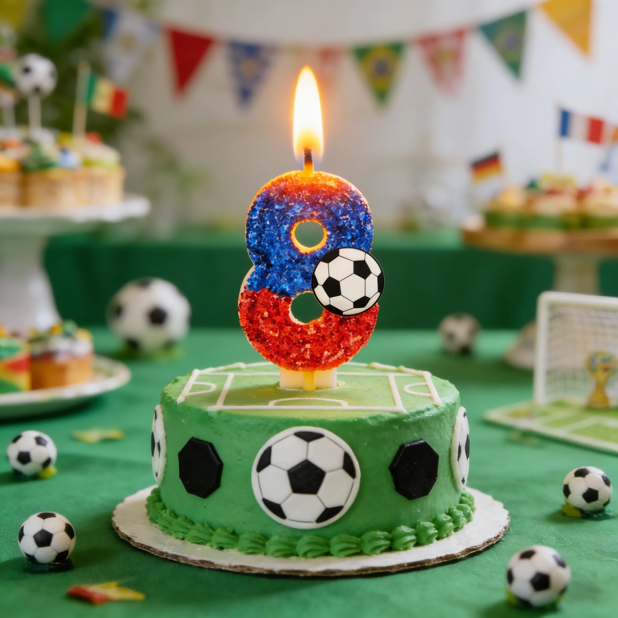 Zahlen-Geburtstagskerzen 0-9 im Fußball-Stil, digitale Kuchenkerzen, Partydekoration
