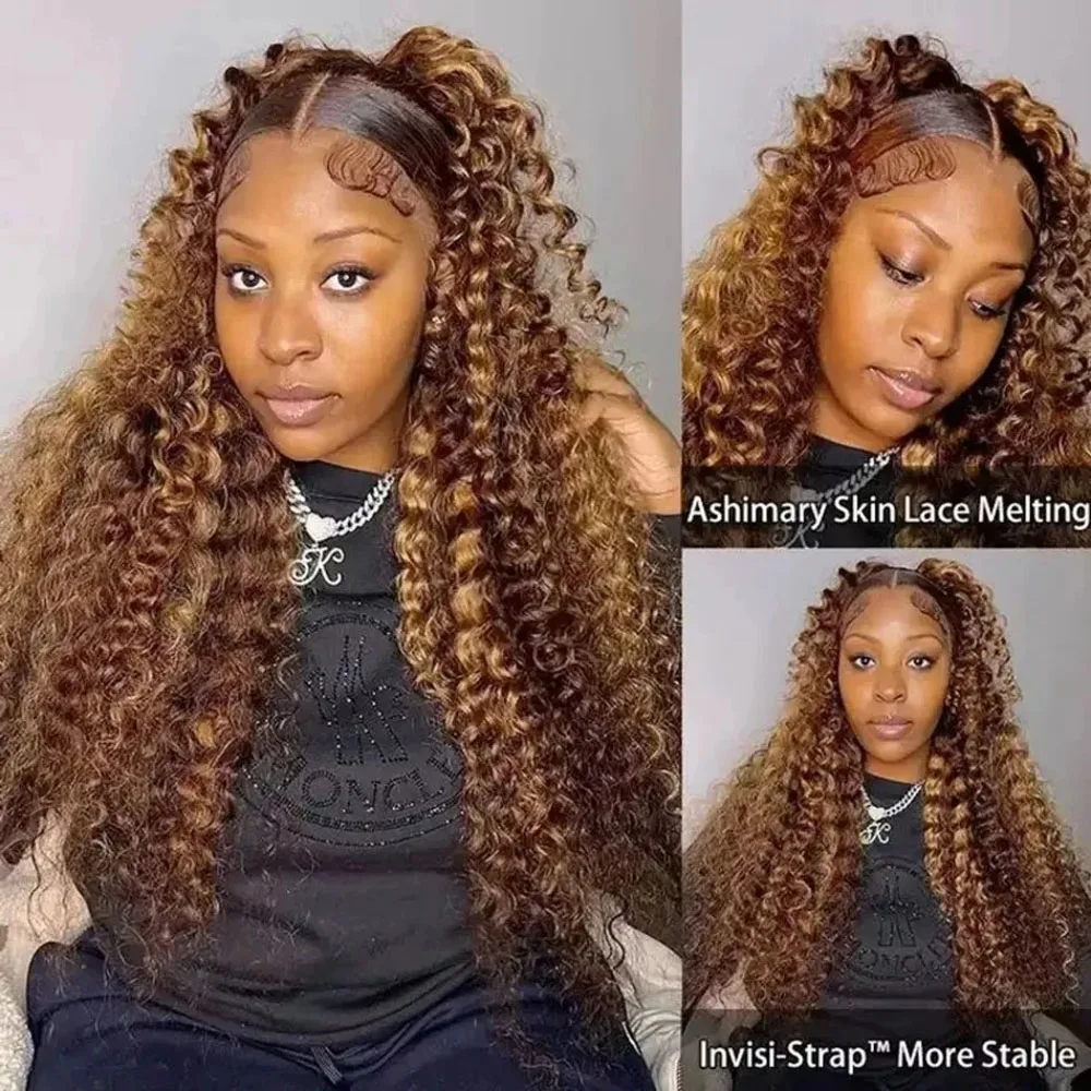 highlight 13x6 HD lace frontal wig human hair Curly Wig HD Deep Wave Lace Frontal Wig 4/27 Colored Wigs PrePlucked Quality image 5