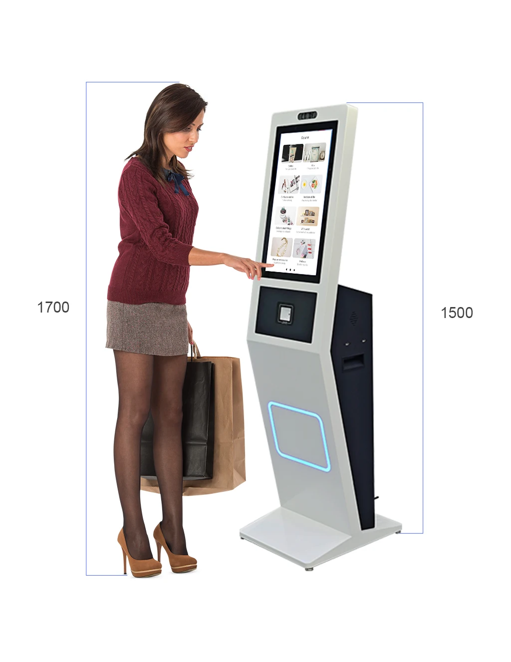21.5 Inch Self Ordering System for Restaurants Self Service Payment Kiosk Barcode Reader Floor Standing LCD Supports Ad Playback