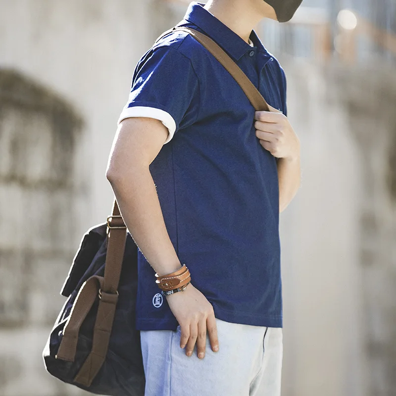 Polo Vintage japonés Maden para hombre, camiseta informal de manga corta, 100% algodón, con bolsillo, azul Klein, Tops de verano