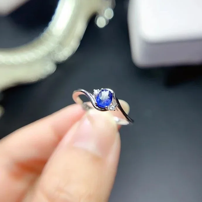 Fashion Sapphire Ring for Engagement 4mm*5mm Natural Blue Sapphire Wedding 925 Silver Sapphire Jewelry