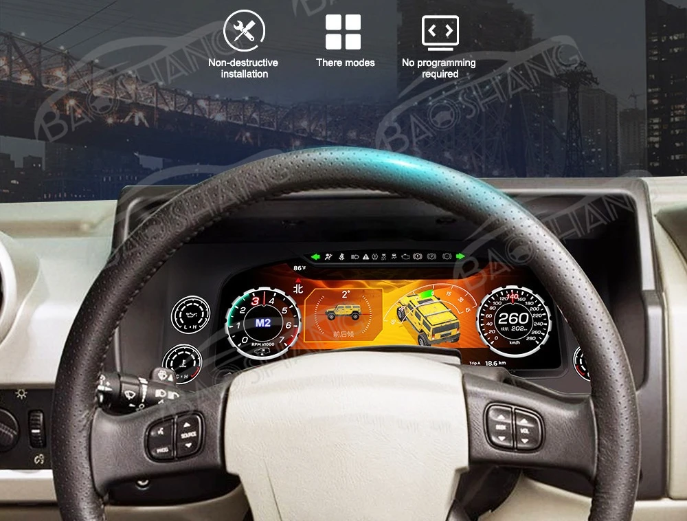 12.3 Inch LCD Speedometer Digital Cluster  Dash Screen Popular Car Dashboard Interior Kits for H2 2003-2009