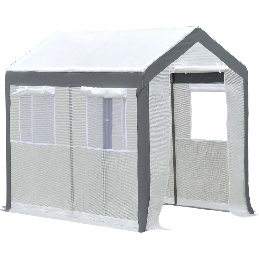 

Walk-in Greenhouse, Outdoor Garden Warm Hot House with 4 Roll-up Windows, 2 Zippered Doors and Weather Cov