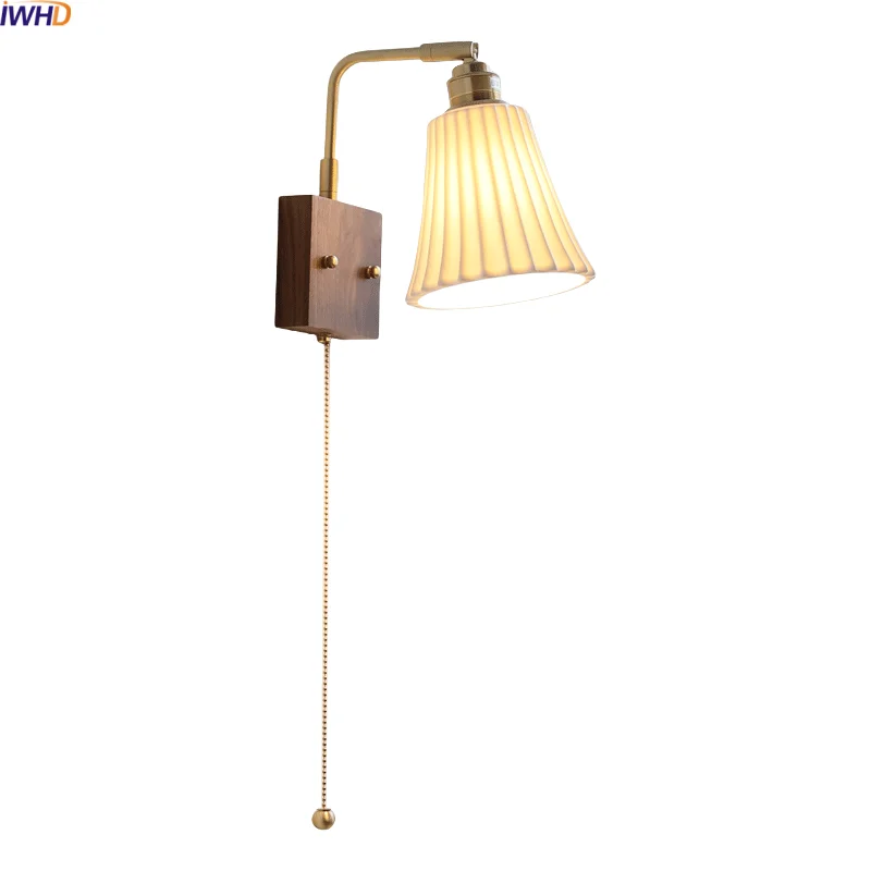 

IWHD White Ceramic LED Wall Lights Indoor Copper Arm Adjustable Room Decoration Living Room Bedroom Bedside Lamp Lampara Pared