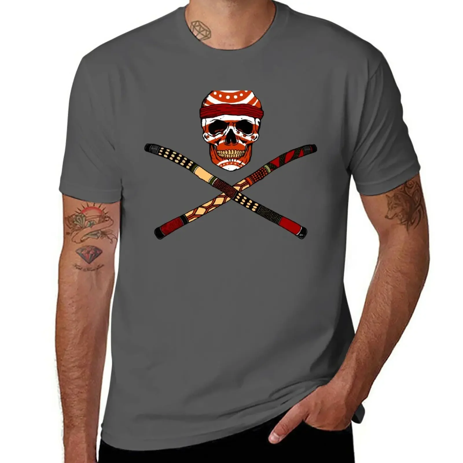 Schedel En Gekruiste Didgeridoo T-Shirt Blanks Vintage Kleding Jongens Dierenprint Heren T-Shirt