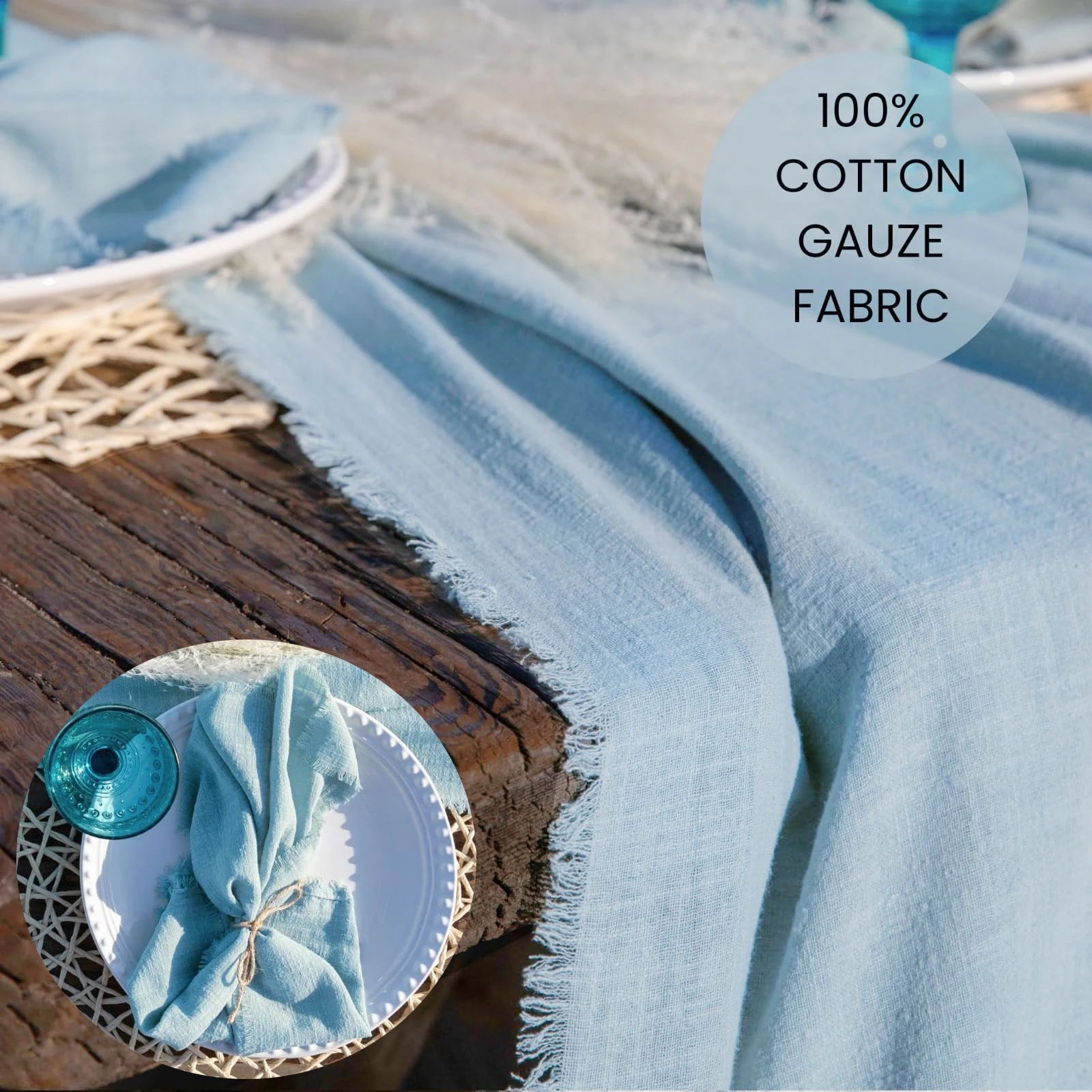 Rustic Gauze Table Runners Light blue Cotton Dining table Retro Burr Texture Vintage Home Christmas Party Wedding Decoration