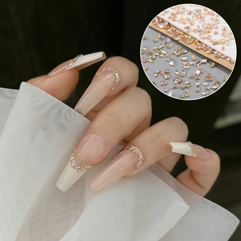 50pcs Mini Size Pointed Bottom Nail Zircon Super Sparkling Multiple Shapes Micro Zirconium Champagne Diamond Charms Decoration