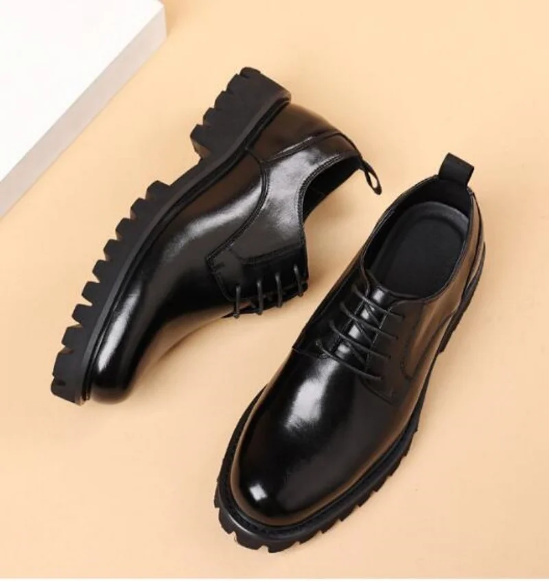 British Style Genuine Leather Oxford Shoes Trendy Formal Business Young Commuter Wedding Groom Thick Sole Height Increasing