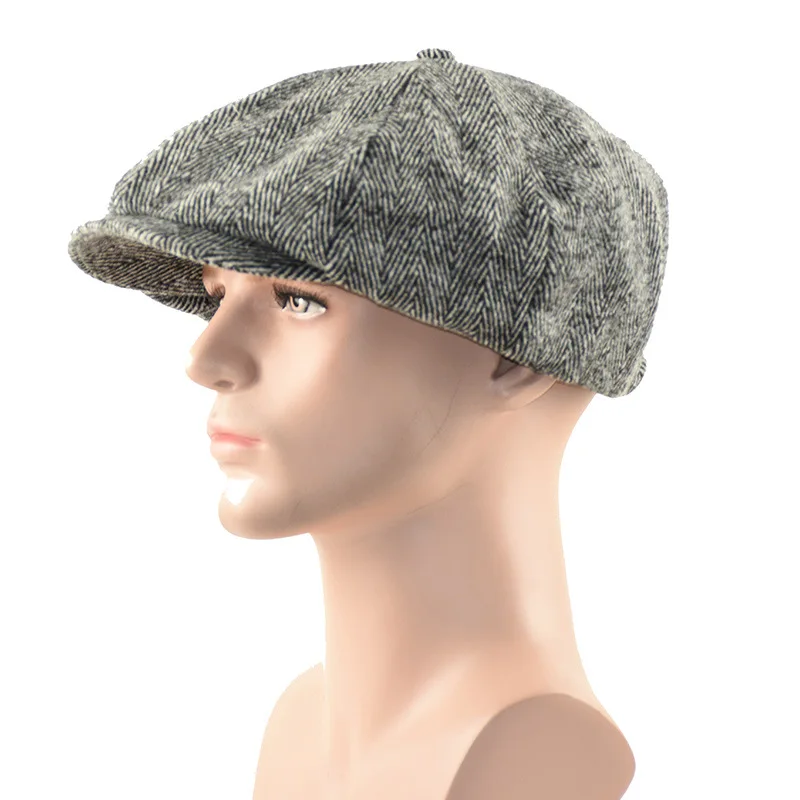 Big Size Autumn Winter New Striped Duckbill Cap Western Style Men Hat Retro Director Flat Cap