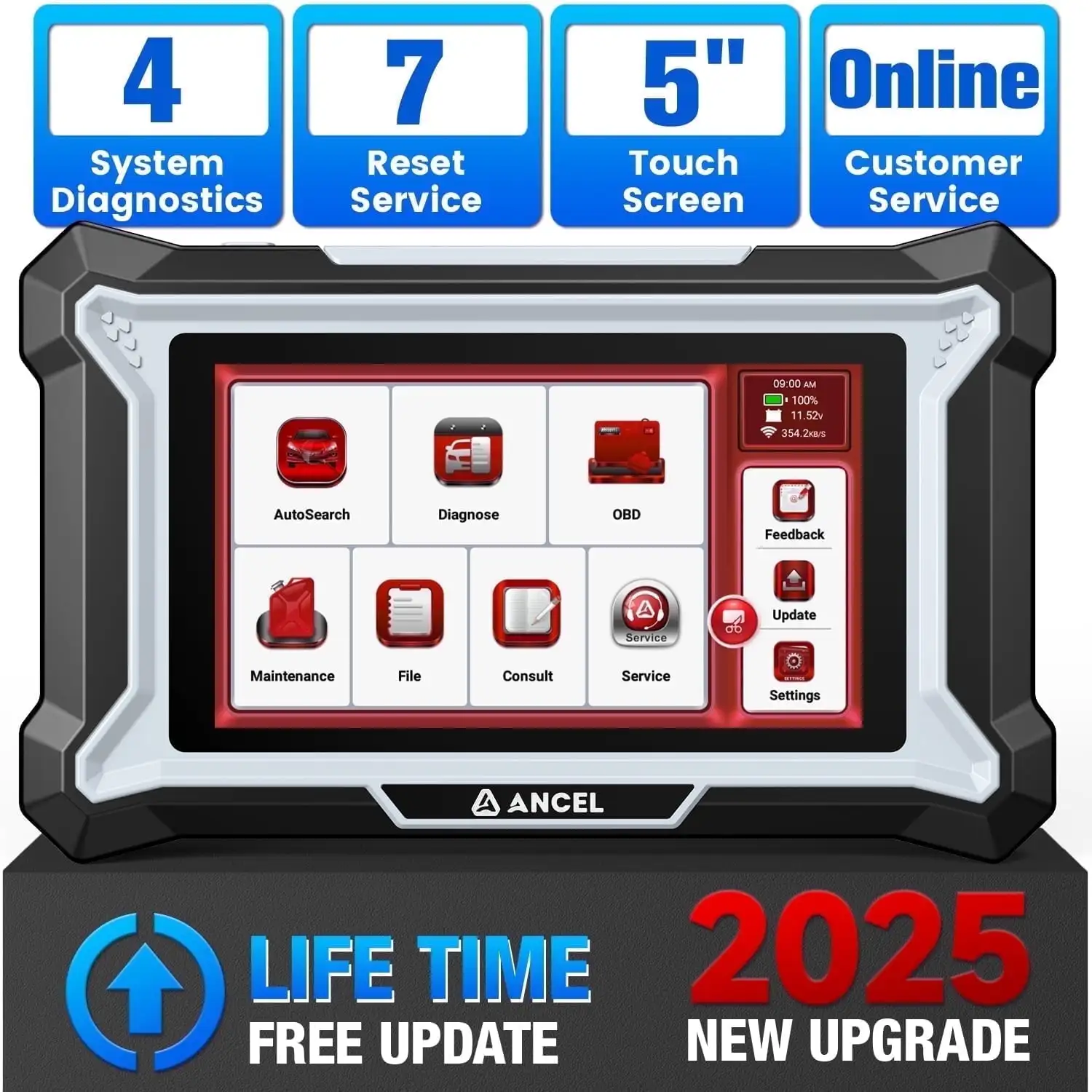 

Автомобильный сканер OBD2, двунаправленный автомобильный диагностический инструмент, считыватель кодов двигателя для проверки кода передачи с 7 сбросами, бесплатное обновление Wi-Fi