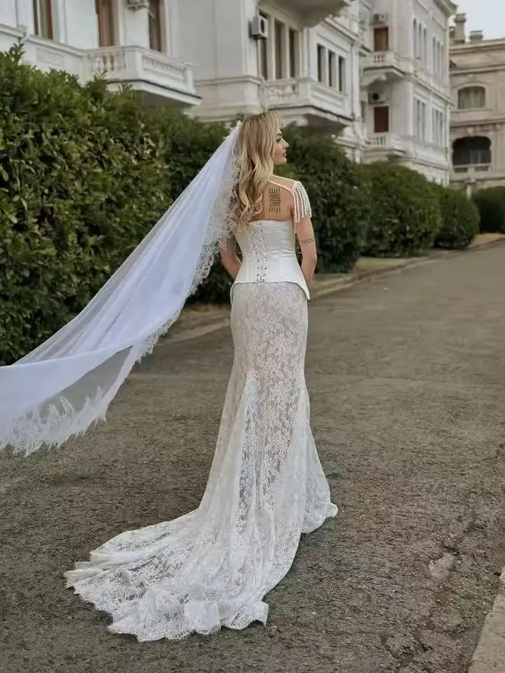 حجاب العروس الرومانسي دانتيل كامل فاخر 2026 إكسسوارات زفاف كاتدرائية جديدة حجاب أبيض طويل حجاب مصنوع حسب الطلب #5