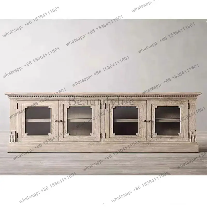 

American solid wood TV cabinet retro small apartment living room storage side cabinet