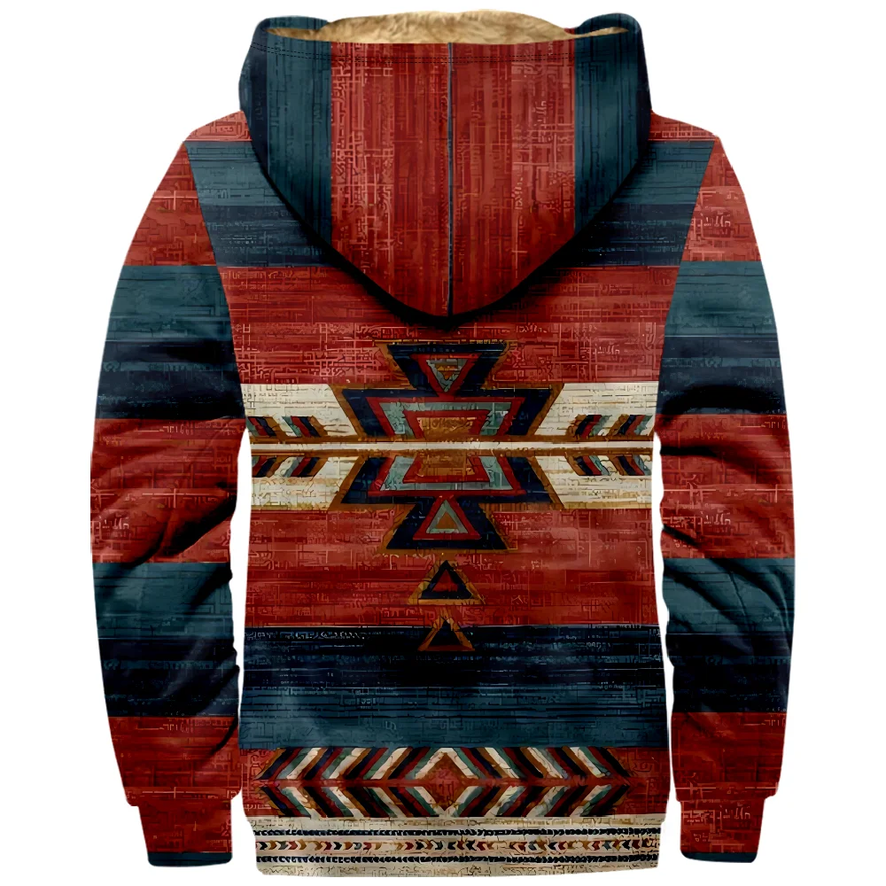 Tribal Prints Graphic Vintage Pattern Hoodie Long Sleeve Zipper Sweatshirt Stand Collar Coat Women Men Winter Clothes