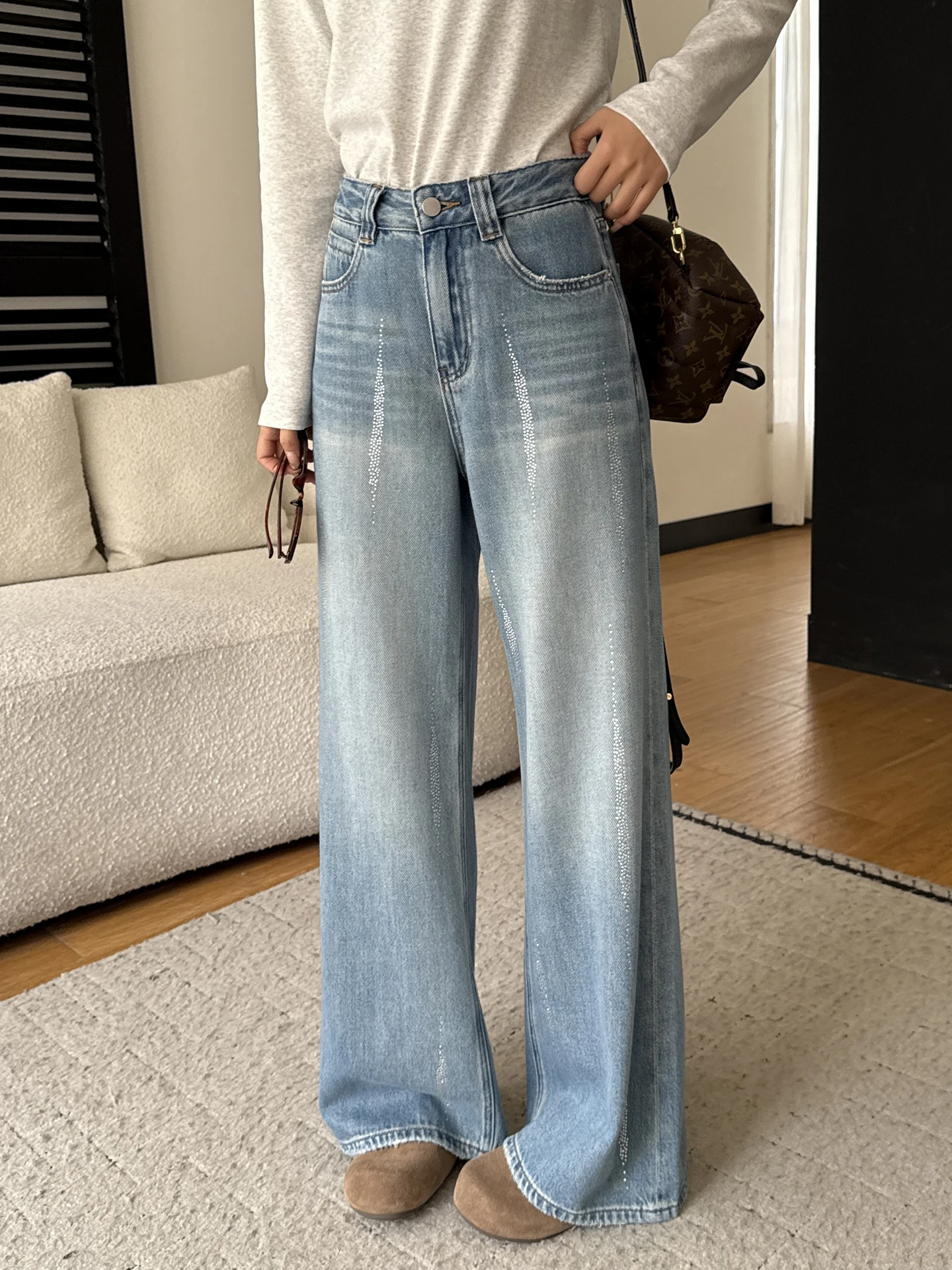 

Женские джинсы Shiny Meteorite с высокой талией, прямые, свободные, широкие, в пол, весенняя новинка