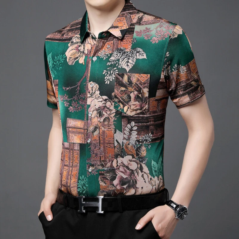 

2025 Summer New Short Sleeved Digital Printed Shirt for Men's Casual Trendy Breathable Tops
