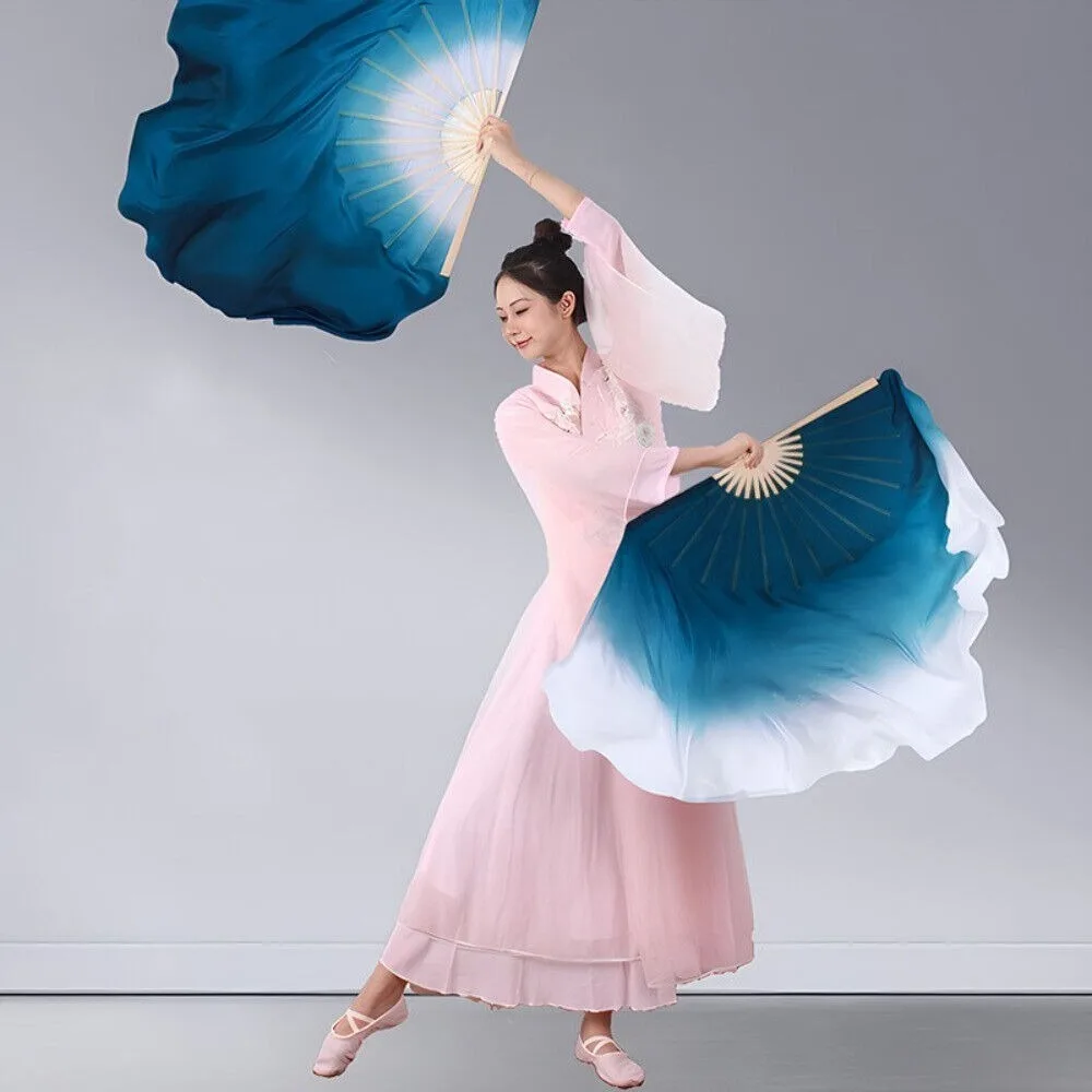New Half Circle Classical Dance Fan Long Silk Chinese Traditional Hand Fan Hand Dye Folding Fan For Women