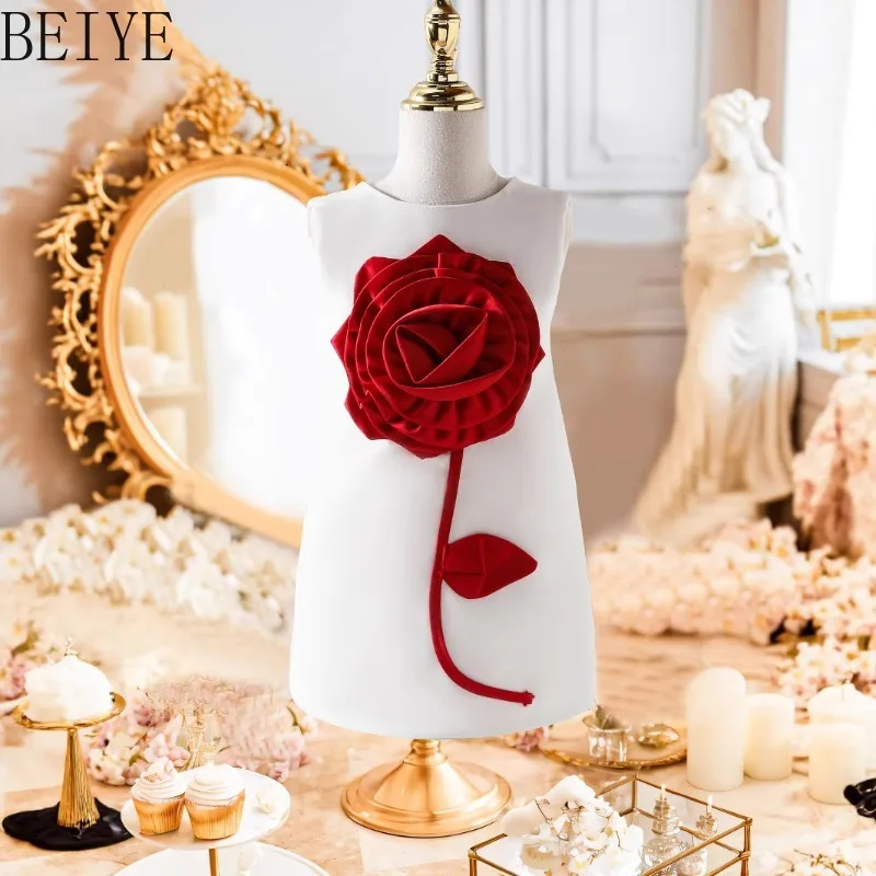 

Children's Summer New Floral Sweet Clothing Girls Three Dimensional Flower Pattern Dress Sleeveless Party Vest Short Dress