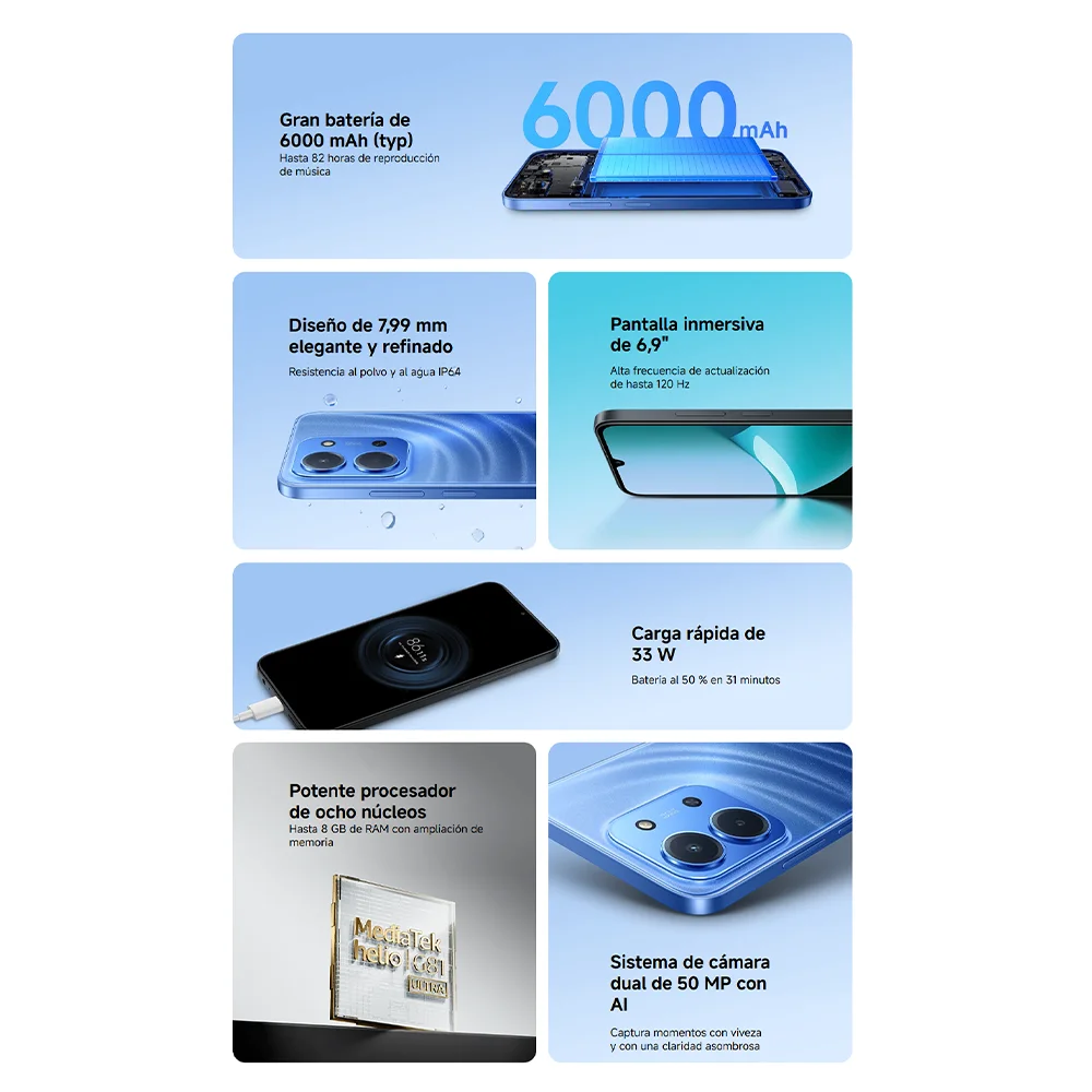 Xiaomi REDMI 15C Global Version, 4+128GB/6+128GB/8+256GB smartphone with 6000mAh battery, 33W fast charging, 6.9" 120Hz display, Dual 50MP AI camera, MediaTek Helio G81-Ultra processor, IP64, running Xiaomi HyperOS 2. #5