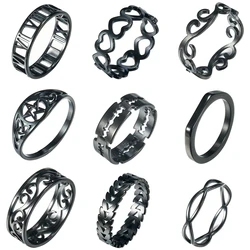 Teamer Gothic Black Ring for Men Women Stainless Steel Heart Blade Pentagram Finger Rings Fashion Jewelry Lover Gifts Wholesale