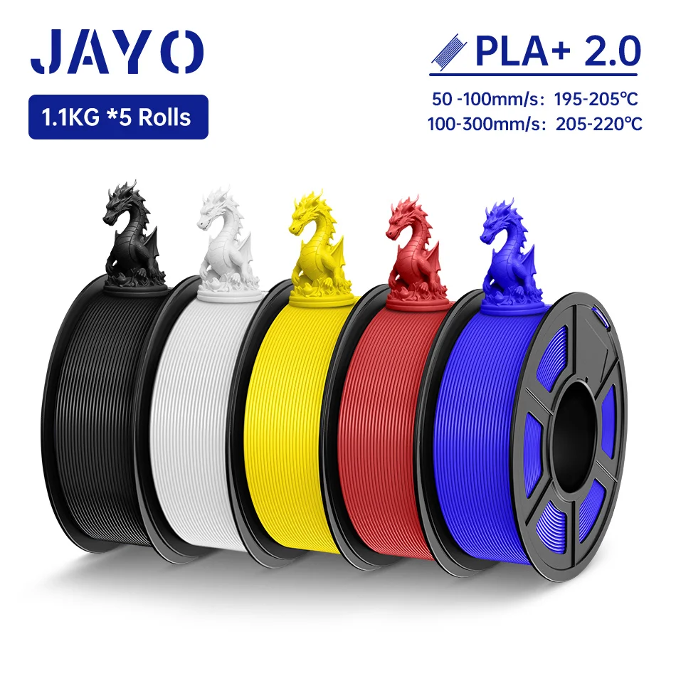 JAYO PLA + Filament Upgrade 2.0 5 Rolls PLA plus 3D Printer Filament Toughness 3D Printing Material For FDM No Tangle