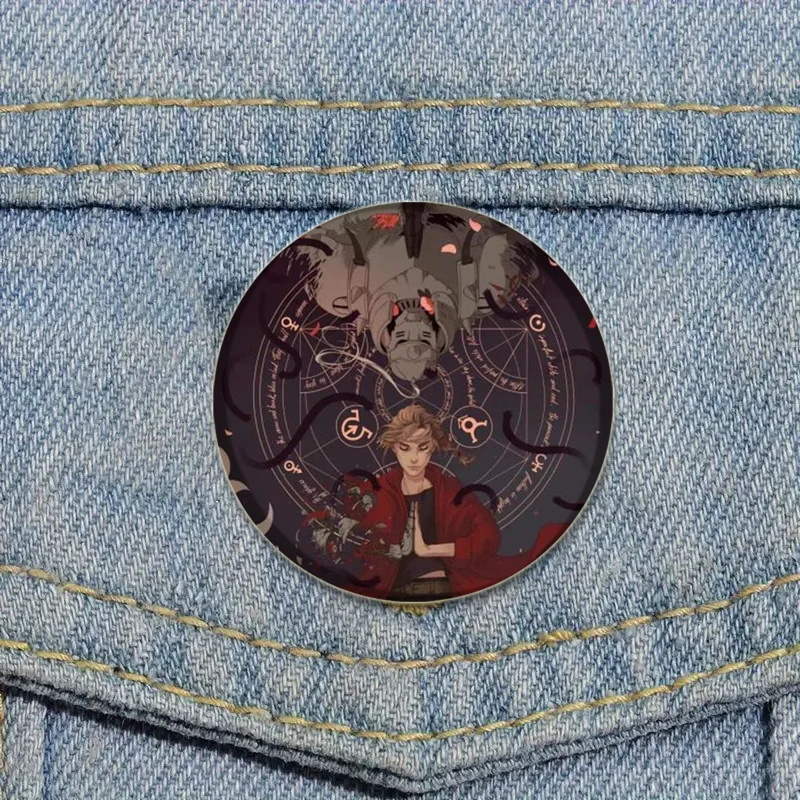 58mm Anime Fullmetal Alchemist Brooches Fans Collection Comic Figure Cosplay Lapel Pins Fashion Jewelry Clothes Accessory Gifts