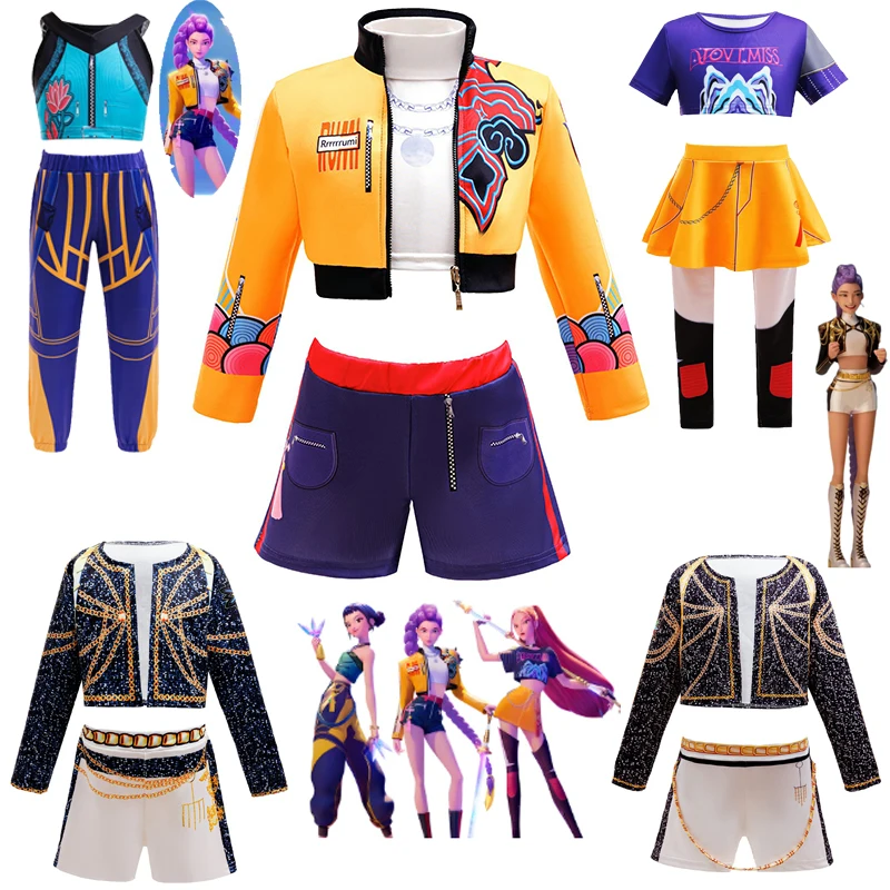 

New Movie Kpop Demon Hunters Mira Rumi Zoey Disguise for Girls Performance Suit Children's Halloween Carnival Outfit
