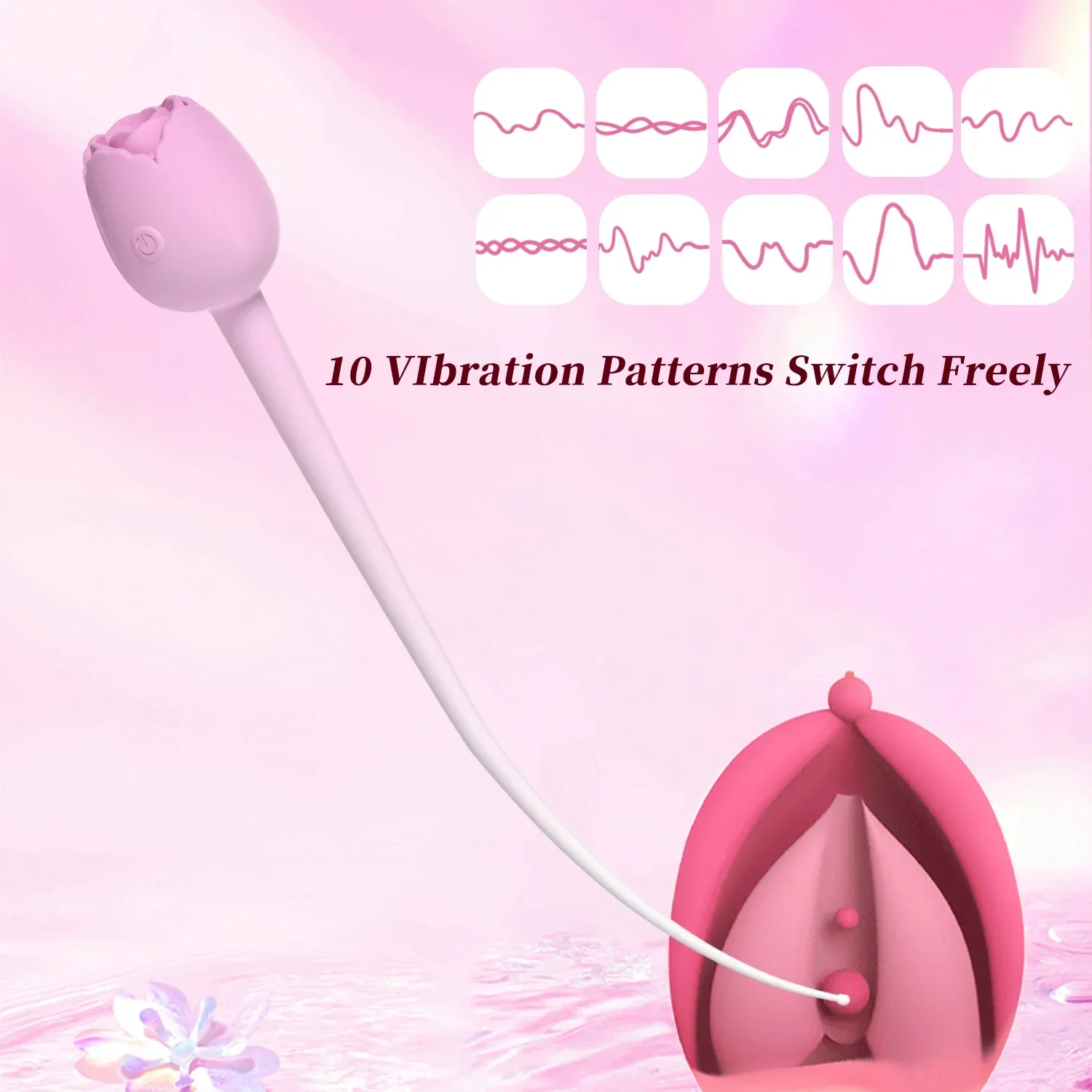 โรส ไวเบรเตอร์ - 10 ระดับการสั่นสะเทือน, ซิลิโคนกระตุ้นคลิตอริส ผลิตภัณฑ์สำหรับผู้ใหญ่ ของเล่นทางเพศ