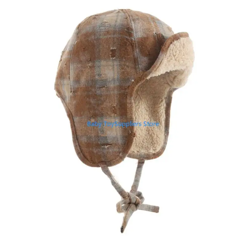 R1WF Thiết kế dạng lưới ấm áp ấm cúng Mũ Lei Feng với lớp lót lông cừu Đi lại hàng ngày Giải trí