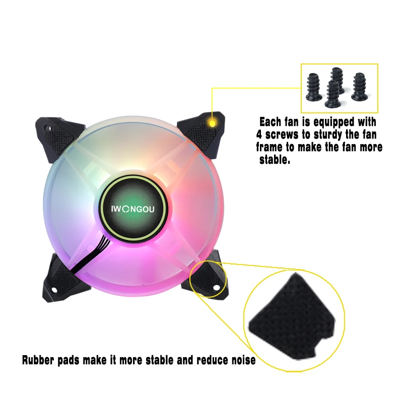 IWONGOU-ventilador RGB de 120mm para PC, refrigeración con velocidad ajustable y ajuste LED, 12cm, Aura Sync argb