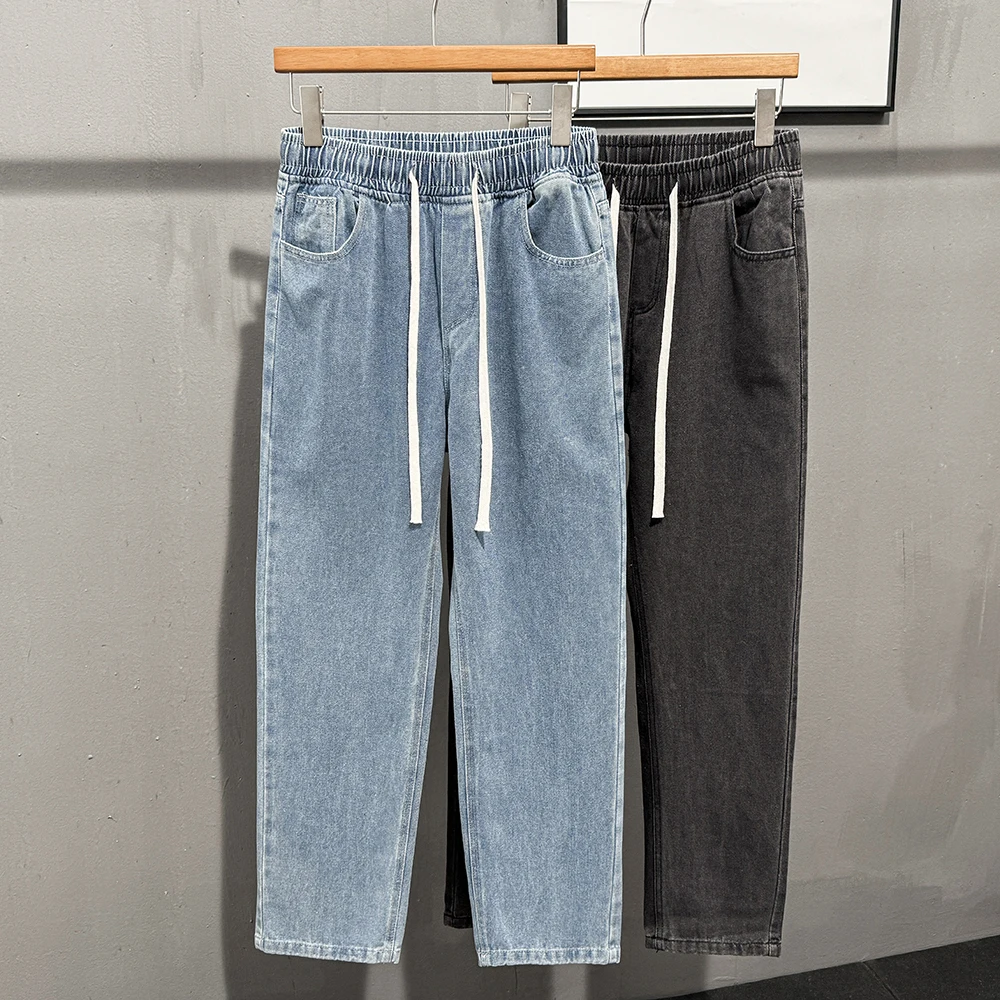 

Джинсы в стиле ретро, мужские черно-серые свободные брюки, простые потертые прямые брюки, универсальные широкие повседневные длинные брюки