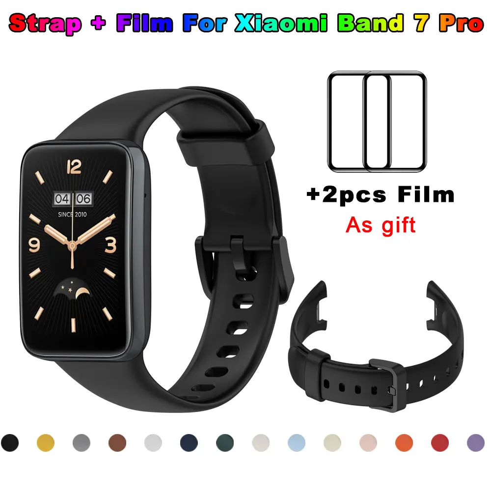 Película protectora 3D + Correa de reloj para Xiaomi Band 7 Pro, pulsera deportiva de silicona, pulsera de repuesto
