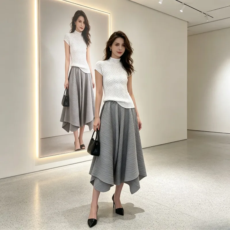 Miyake Pleated New 2026 Original Skirt Pants Fashion Retro Casual Irregular A-Line Wide Hem Women's Skirt Pants Casual Pants