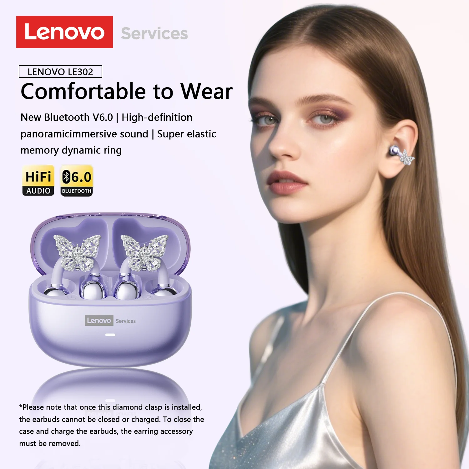 Choice Lenovo LE302 OWS Wireless Bluetooth 6.0 Headset Long Battery Life Sport Earphones ENC Noise Cancelling HD Call Headphones
