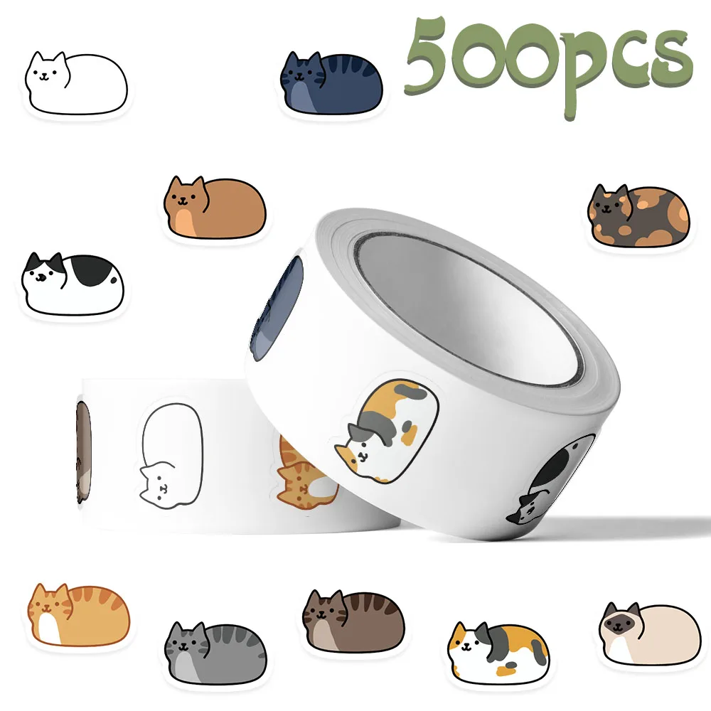 

500pcs Cartoon Cute Cat Roll Stickers Decals For Laptop Scrapbook Luggage Helmet DIY Graffiti Aesthetic Stickers Creative Gifts