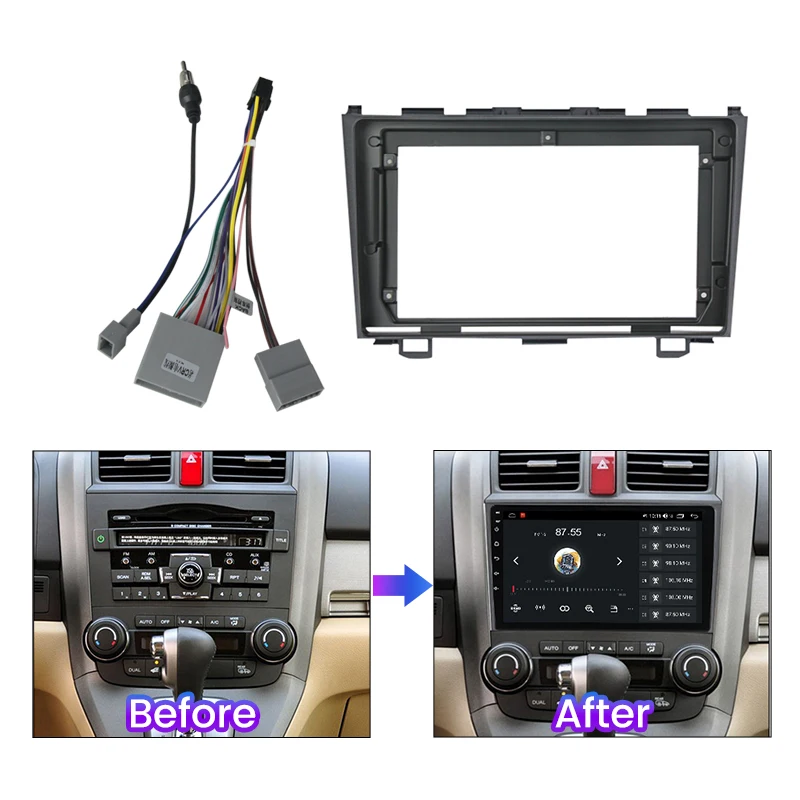 9 Inch 2 Din Android Radio Dash Fitting Panel Kit For Honda CRV CR-V 2006 2007 2008 2009-2012 Car Fascia Frame Adapter Canbus