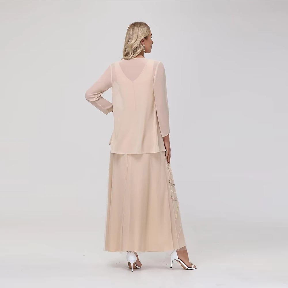 Robe mère de la mariée scintillante en mousseline de soie, personnalisée, exquise, Simple, robe d'invité de mariage scintillante, avec veste, longueur cheville, 2025