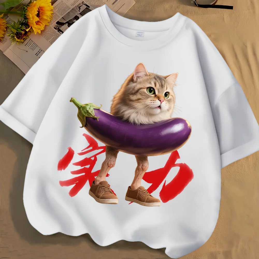 

Été Hommes Et Femmes Couleur Unie À Manches Courtes Pur Coton Impression Abstraite Shanhaijing Personnalisé Chat Printemps