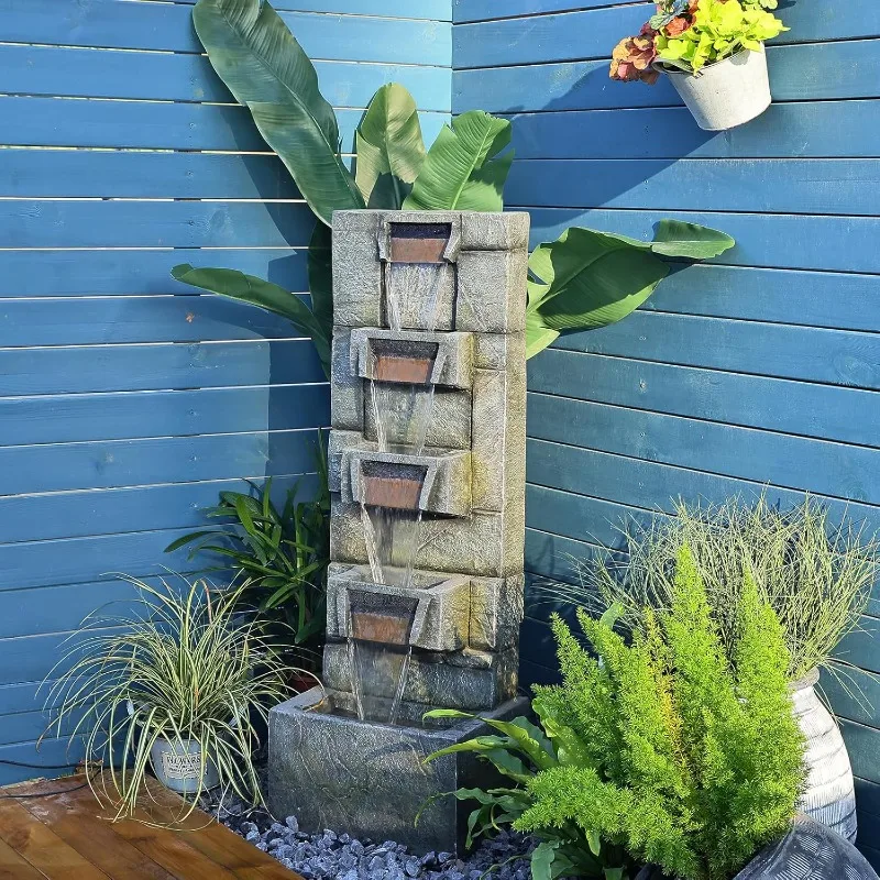 Water Fountain Outdoor Garden Fountains and Waterfalls - Modern with Lights IndoorCascading Floor-Standing Indoor Deck