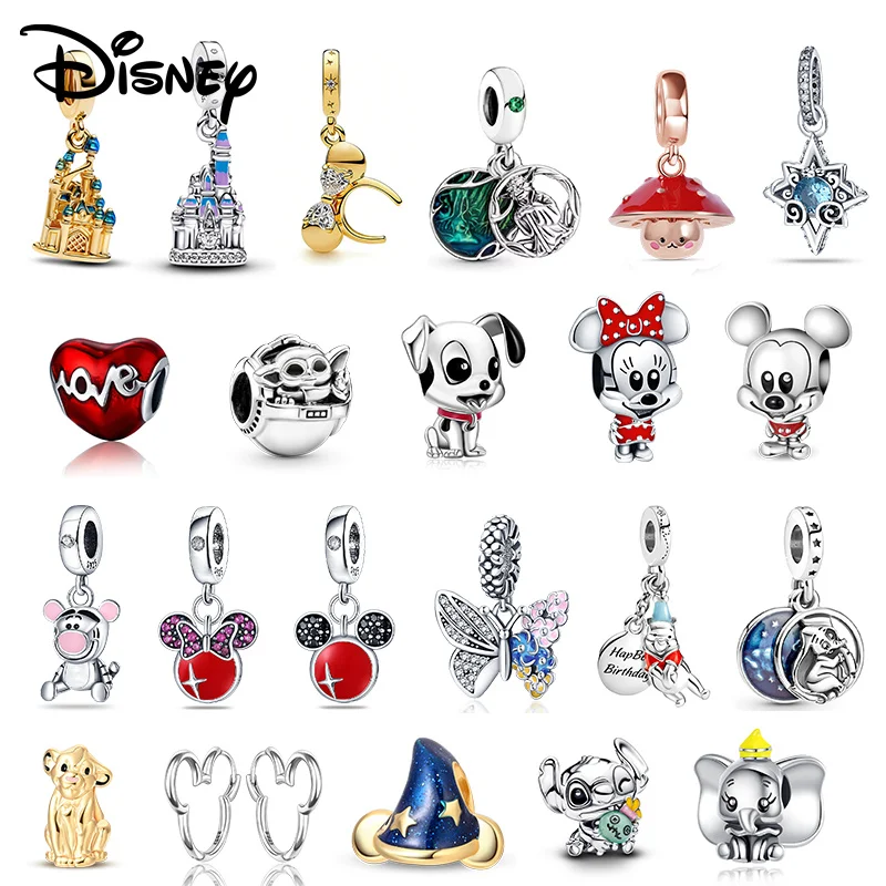 Joyería de plata 925 de Disney con colgante de Castillo de Dumbo y Mickey Minnie Mouse, adecuada para pulseras DIY, es un gran regalo.