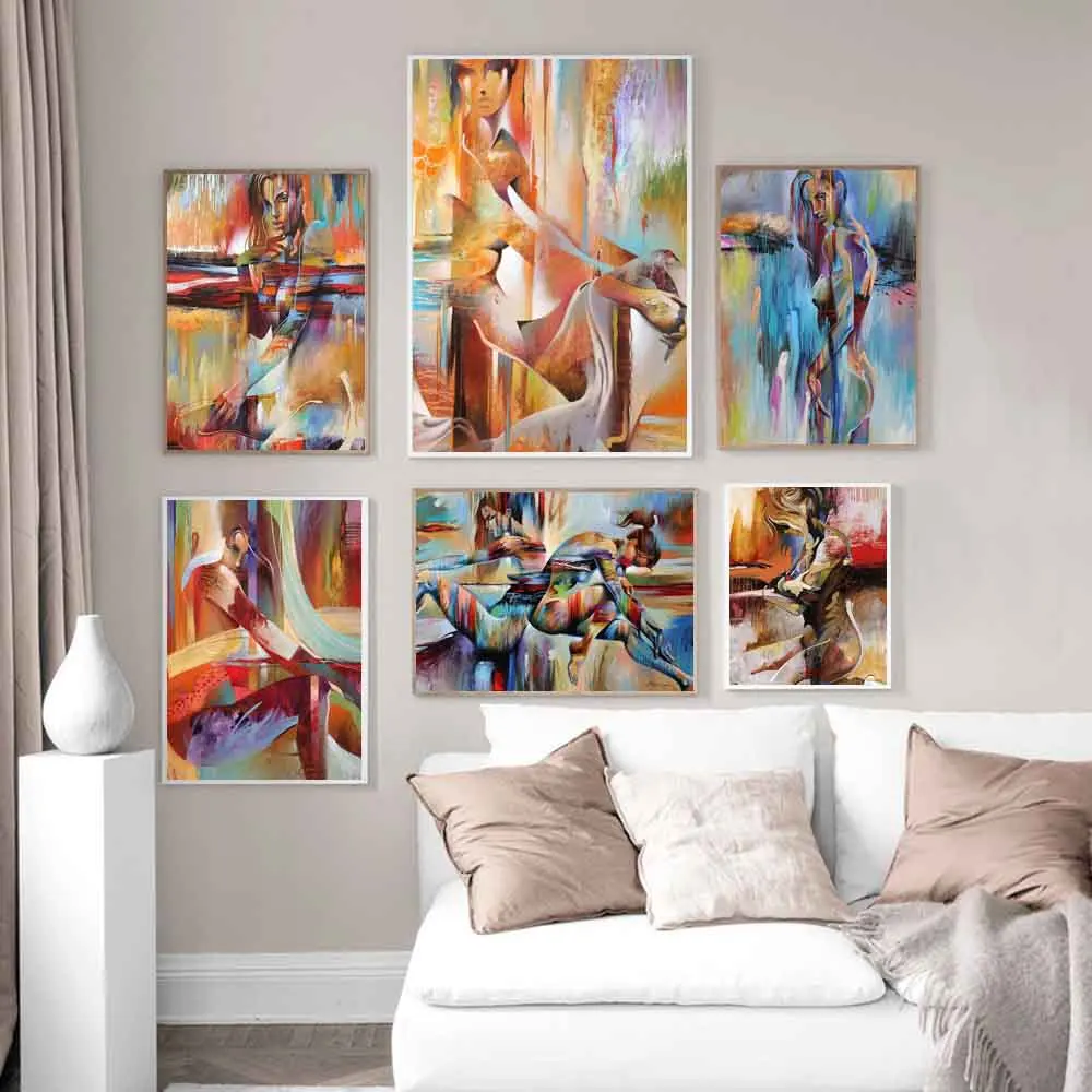 Hand Painted Nordic Graffiti Abstract Figure Oil Painting on Canvas Fashion Wall Art Office Living Room Bedroom Home Decoration