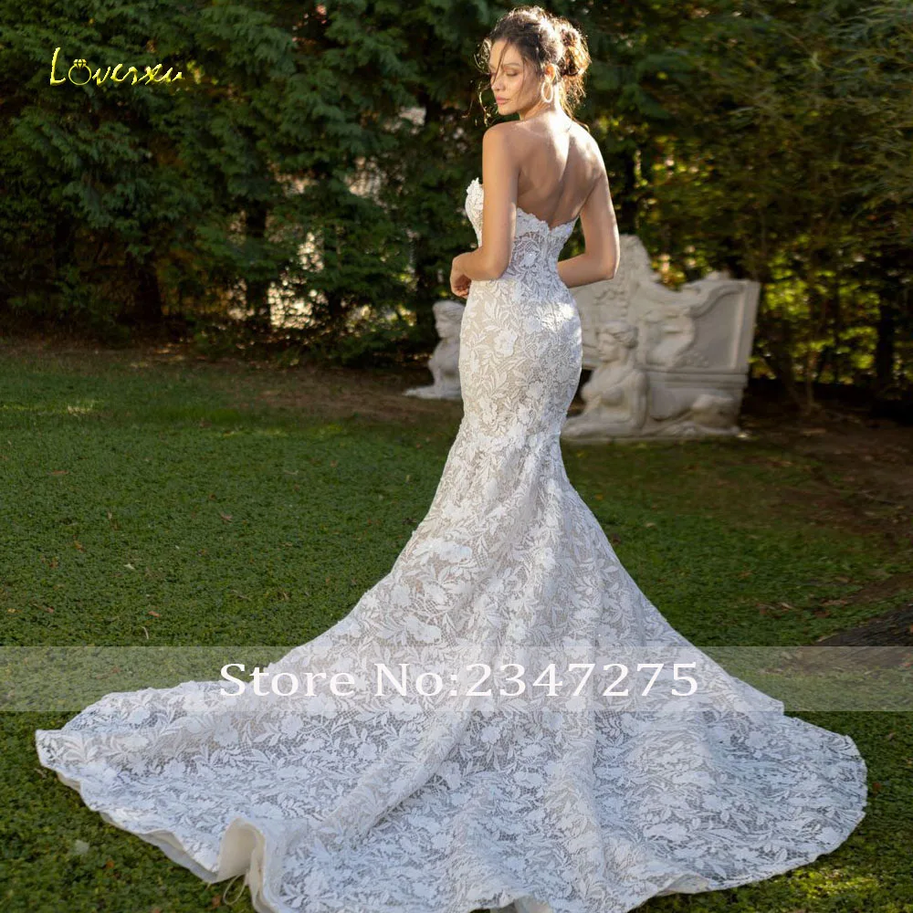 Loverxu Mermaid Sexy Wedding Dresses Strapless Vestido De Novia Lace Embroidery With Jacket Delicate Custom Made Bridal Gowns