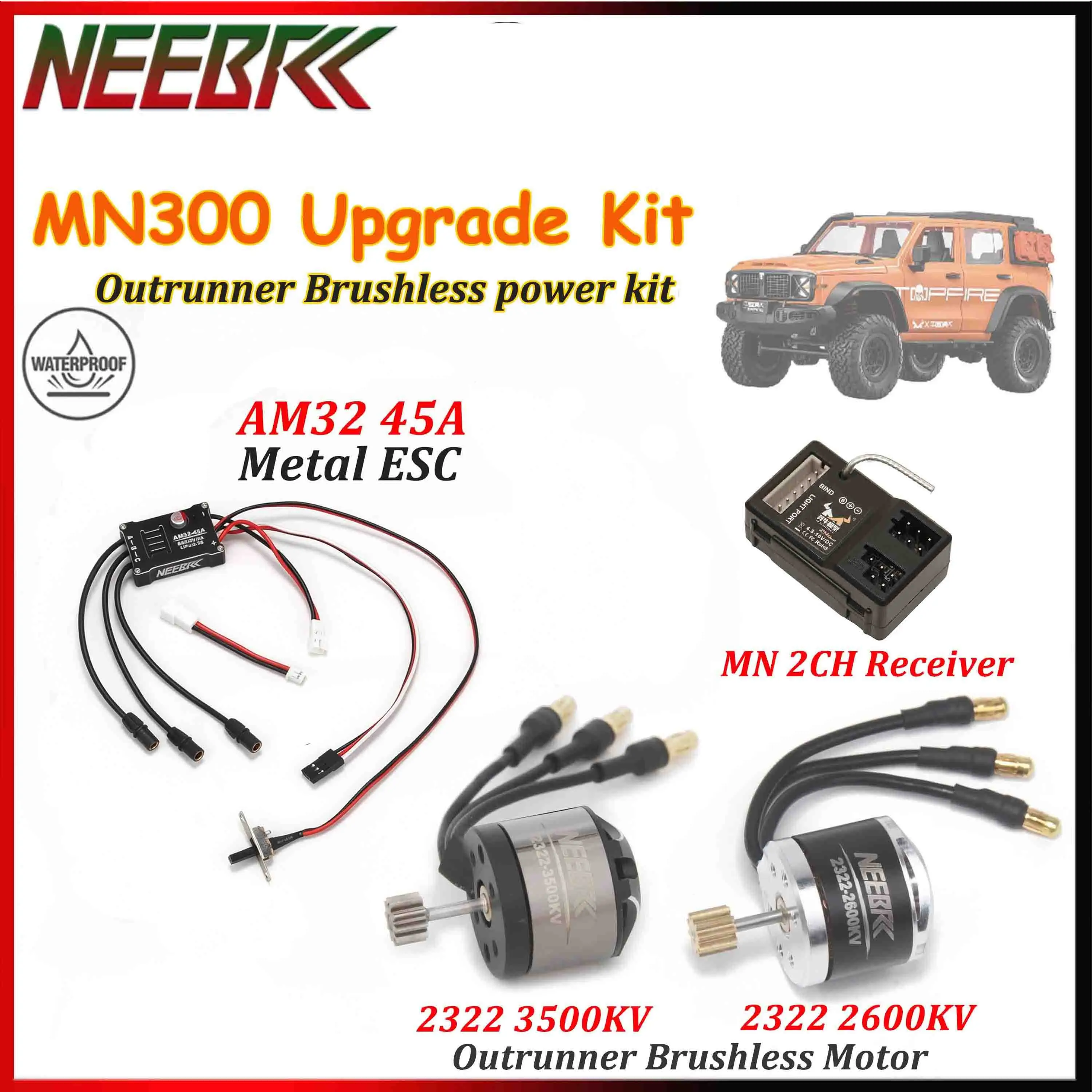 NEEBRC 2322 2600KV 3500KV Outrunner Brushless Motor AM32 45A Metal ESC 2CH Receiver Combo for MN300 RC Tank Model Upgrade Kit