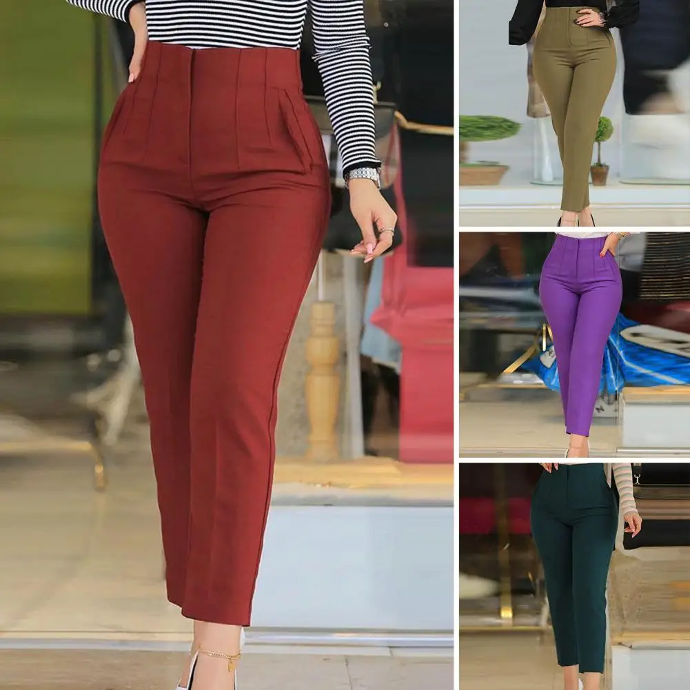 Pantaloni da donna eleganti alla moda con cerniera e tasca Pantaloni da abito da donna da ufficio solidi Pantaloni casual estivi