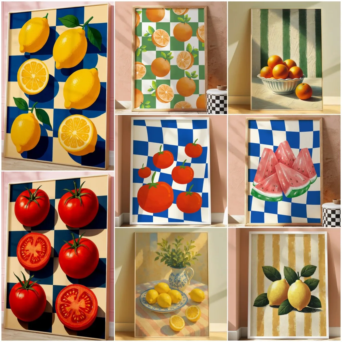 Impresiones de cocina, arte de pared de frutas, arte de pared de muy buen gusto, impresión artística de carrito de bar, decoración estética de cocina, impresión de comida retro, decoración para amantes de los alimentos