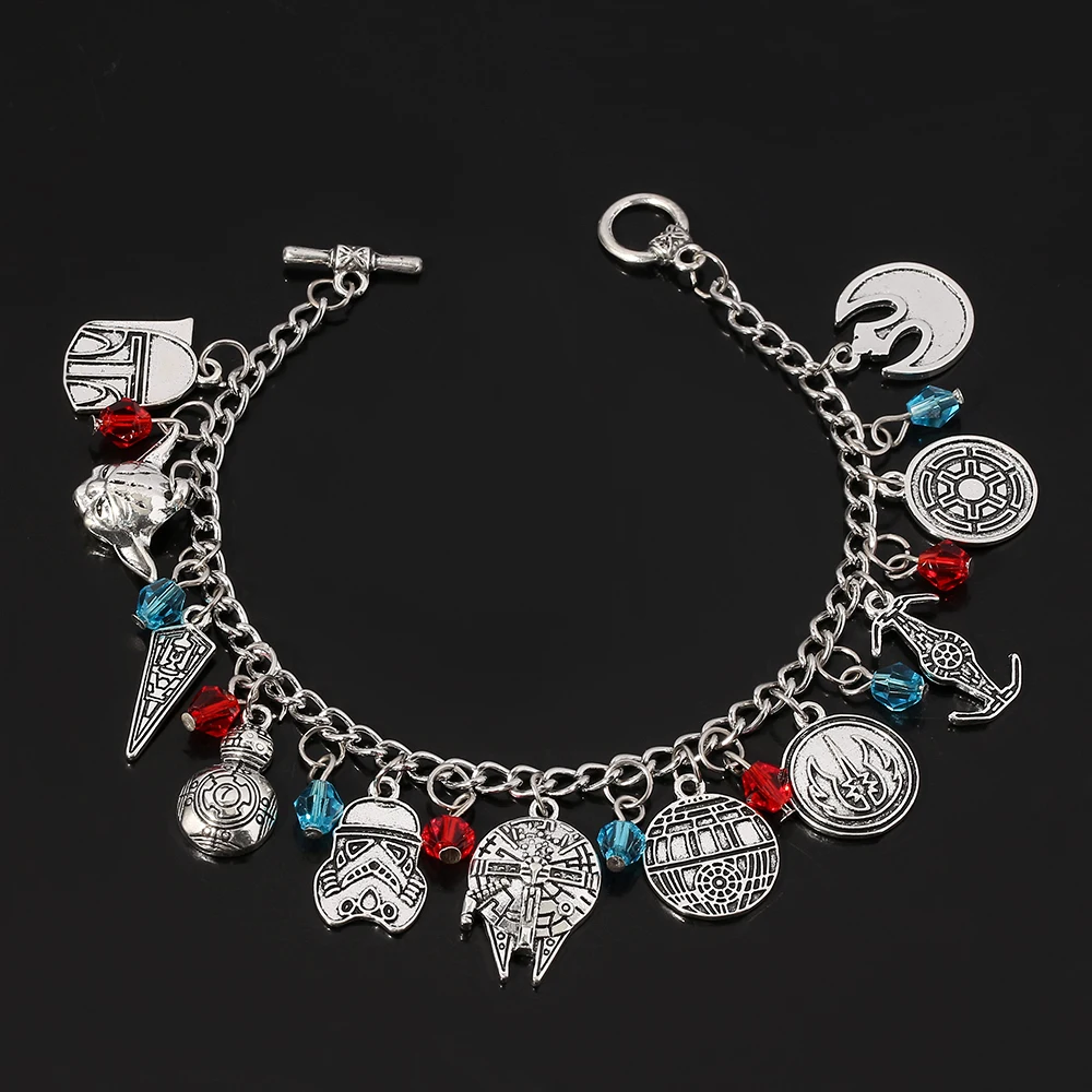 Star War Movie Jewelry BB8 Storm Trooper Plan Millennium Falcon Spaceship Charm Bracelets Accessories Chain Bangle Fans Gifts