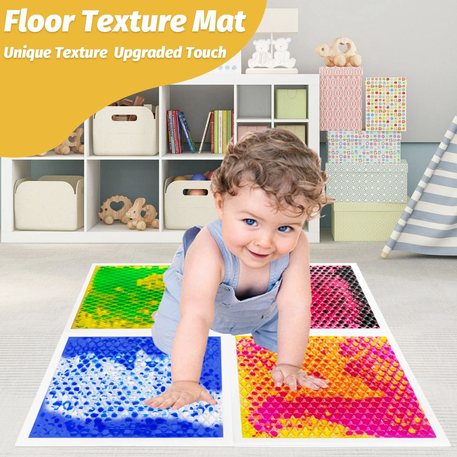 4-delige sensorische kleurenmatenset voor kinderen Kleurrijke vloervierkanten voor zintuiglijke ervaring Leuke kamerdecoratie